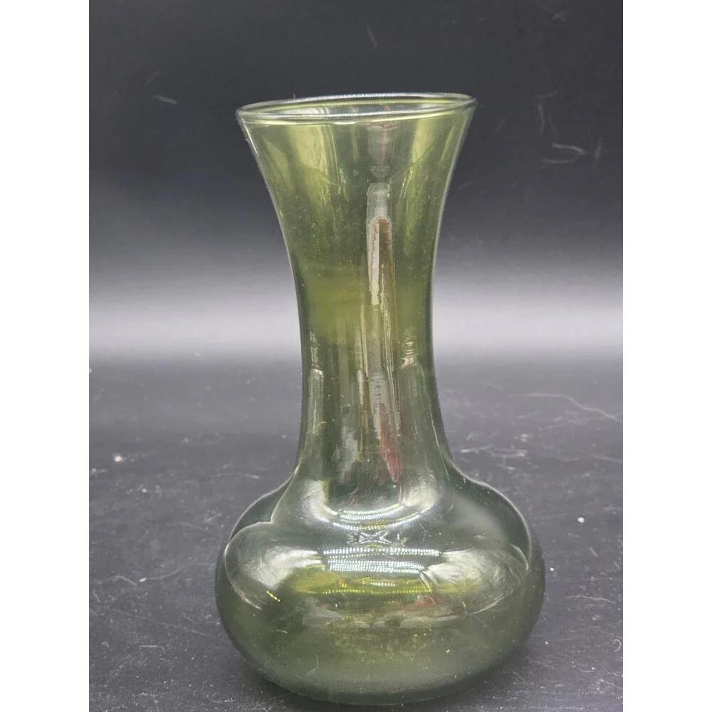 Mid-Century Modern Olive Green Blown Glass Vase